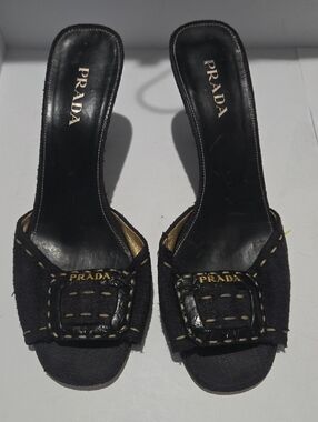 Prada Black Open-Toe Slippers with Branded Buckle